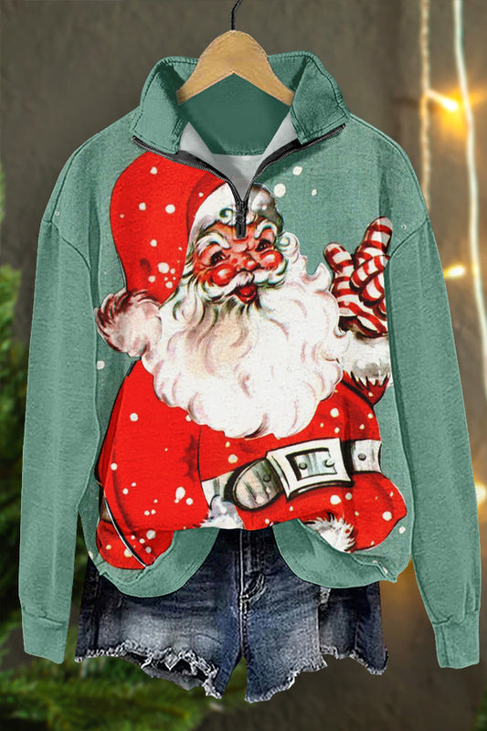 Retro Christmas Santa Claus Print Sweatshirt