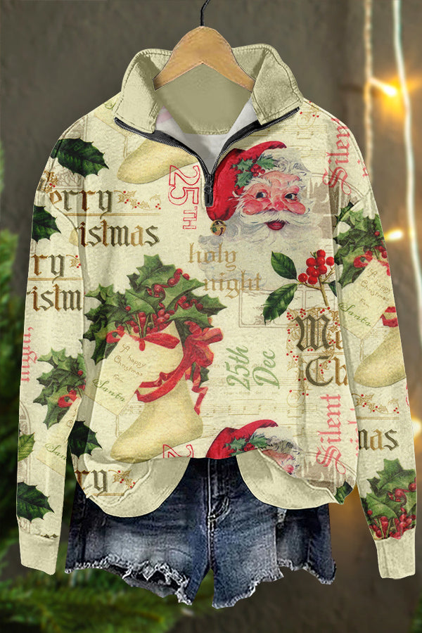 Retro Christmas Santa Claus Print Sweatshirt