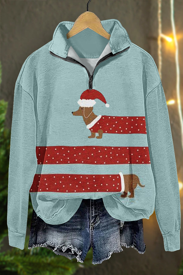 Cute Christmas Dachshund Print Sweatshirt