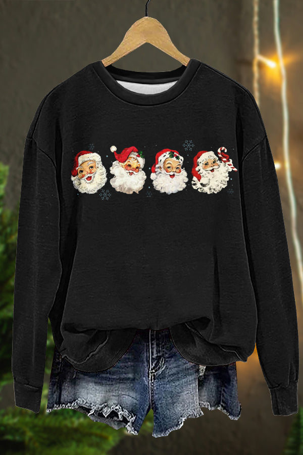 Retro Christmas Santa Claus Print Sweatshirt