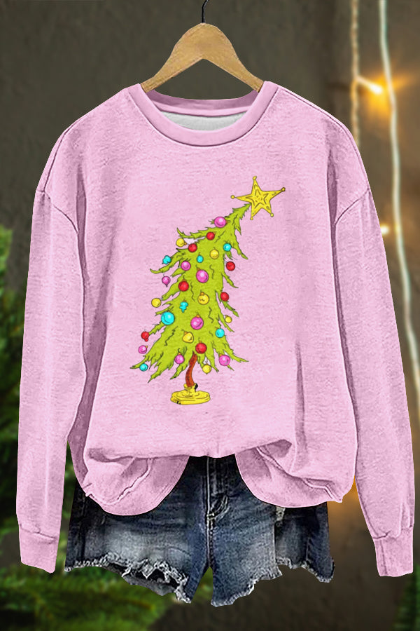 Pink Sweet Christmas Tree Print Sweatshirt