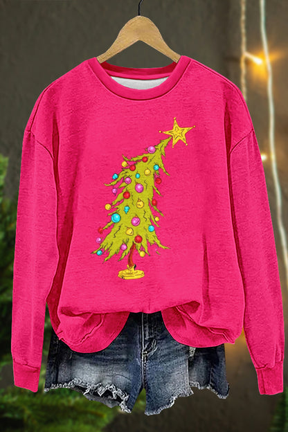 Pink Sweet Christmas Tree Print Sweatshirt