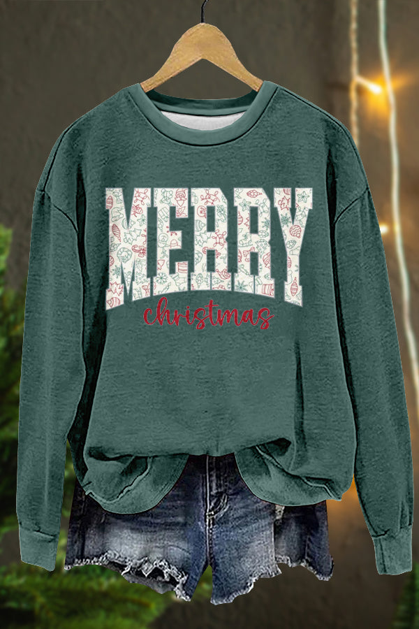 Classic Merry Christmas Print Sweatshirt