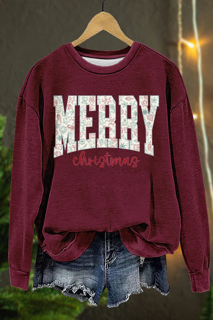 Classic Merry Christmas Print Sweatshirt