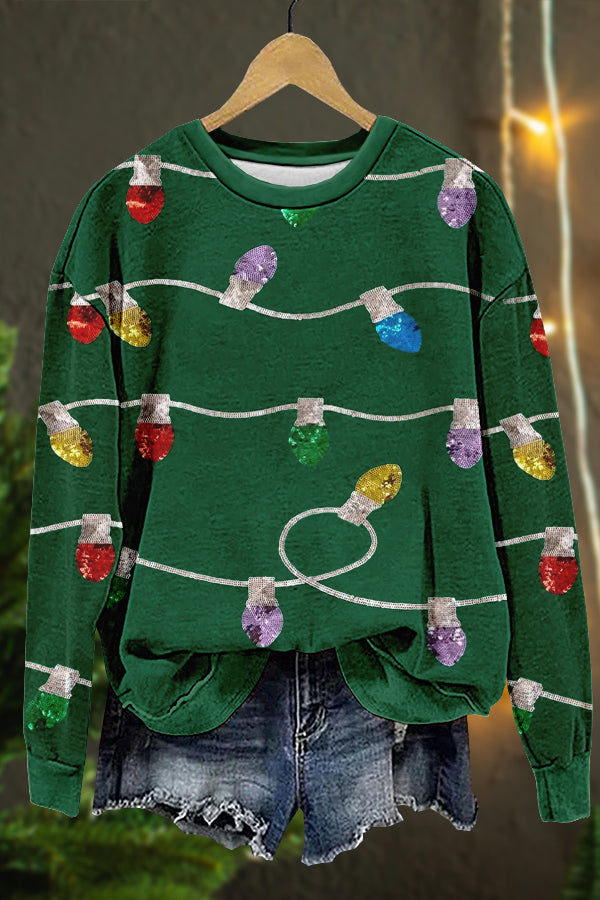 Shiny Christmas Lights Print Sweatshirt