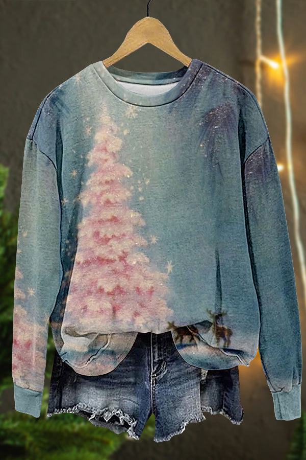 Sweet Christmas Tree Print Sweatshirt