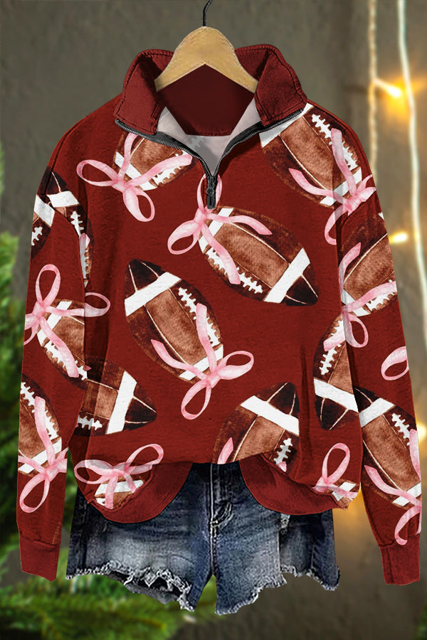 Sweet Gameday Football Bow Print Sweatshirt