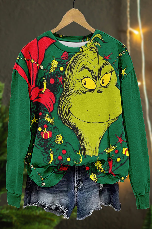 Funny Christmas Grinch Print Sweatshirt