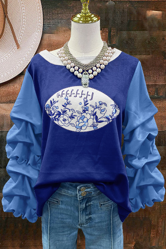 Cute Gameday Football Print Pleated Top