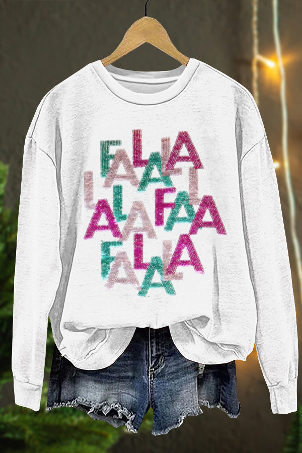 Cute Christmas Fa La La Print Sweatshirt