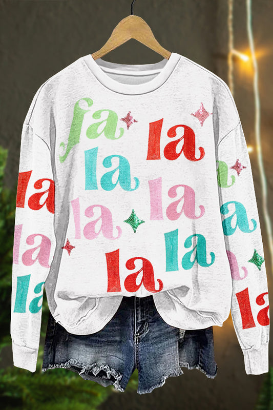 Shiny Christmas Fa La La Print Sweatshirt