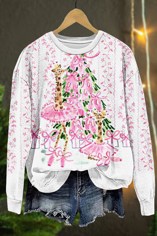 Cute Christmas Tree Print Sweatshirt