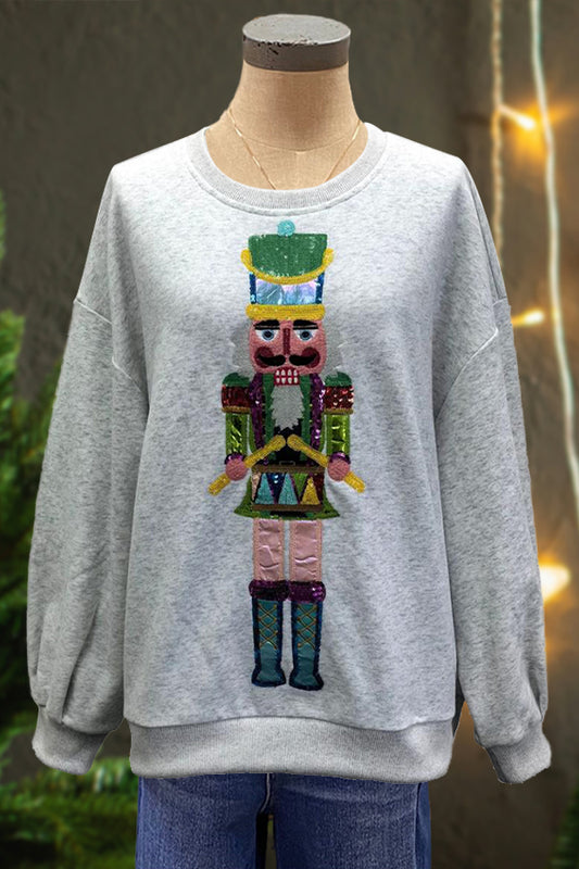 Cozy Cute Christmas Nutcracker Print Sweatshirt