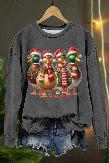 Cute Christmas Wild Ducks Print Sweatshirt