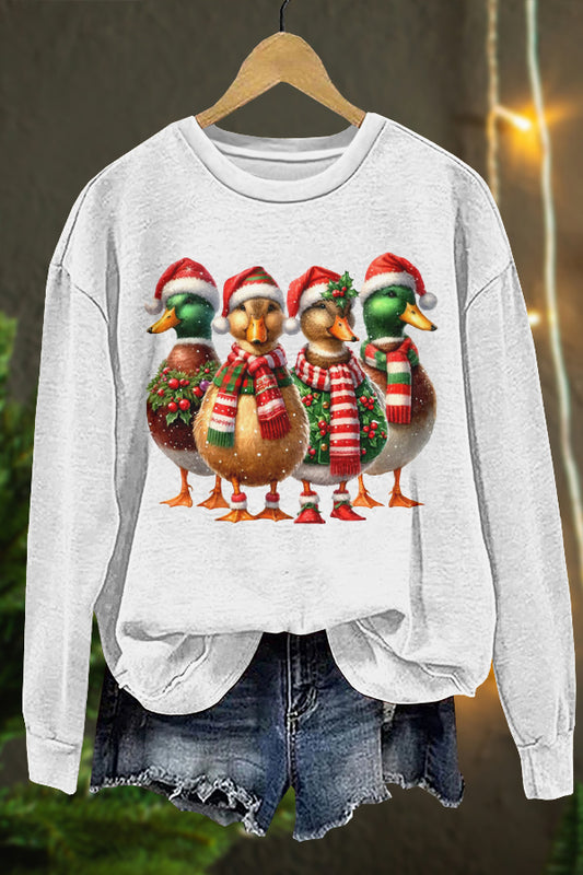 Cute Christmas Wild Ducks Print Sweatshirt