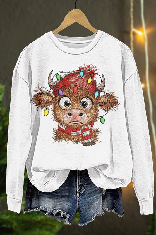 Cute Christmas Lights Cow Print Sweatshirt