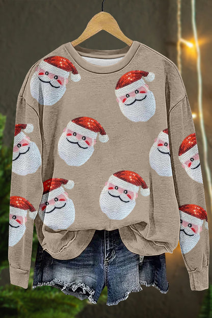 Shiny Christmas Santa Claus Print Sweatshirt