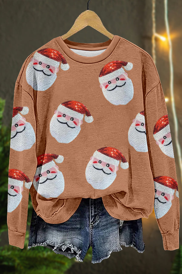 Shiny Christmas Santa Claus Print Sweatshirt