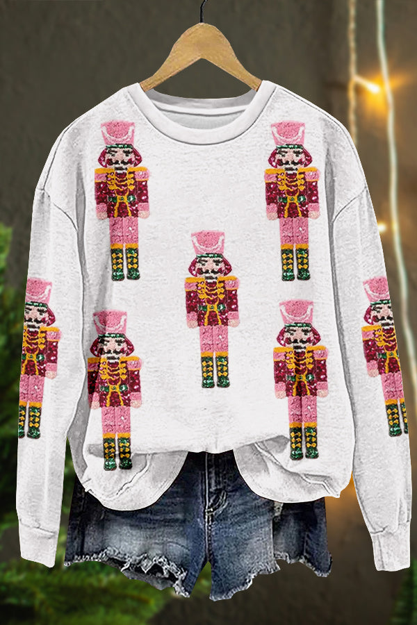 Shiny Christmas Nutcracker Print Sweatshirt