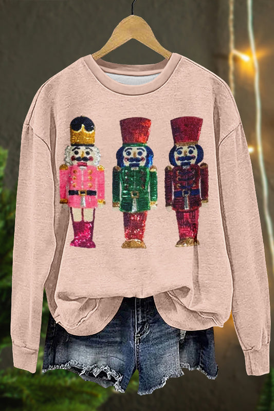 Shiny Christmas Nutcracker Print Sweatshirt