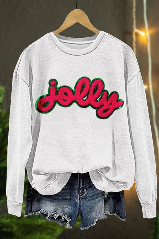 Cute Christmas Merry Jolly Print Sweatshirt