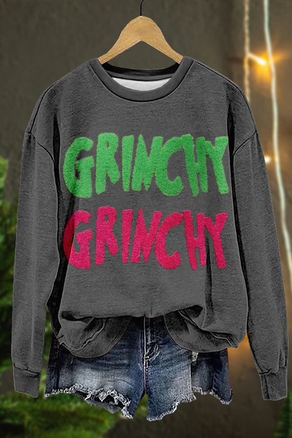 Cute Christmas Grinch Print Sweatshirt