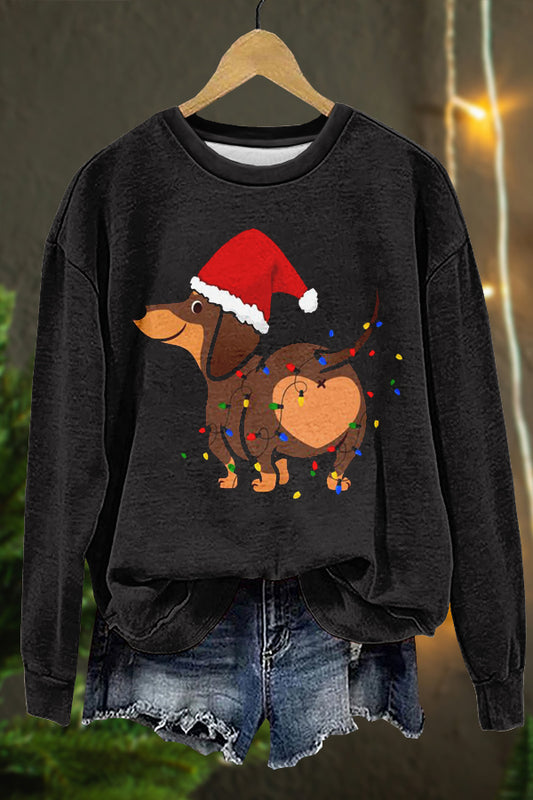 Christmas Dachshund Lights Print Sweatshirt