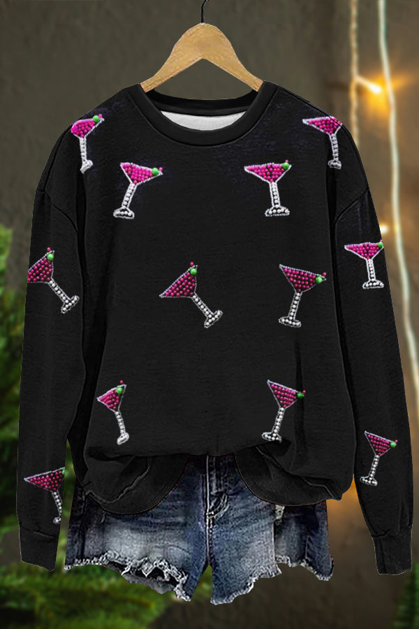 Sparkling Cocktail Glass Print Sweatshirt