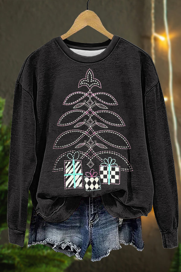 Western Aztec Christmas Tree Print Sweatshirt