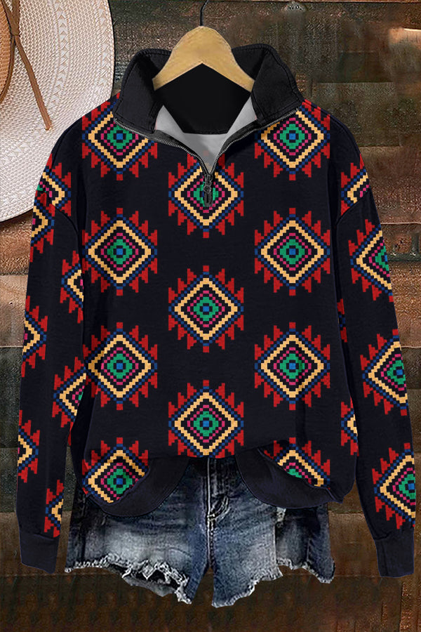 Western Aztec Totem Print Sweatshirt