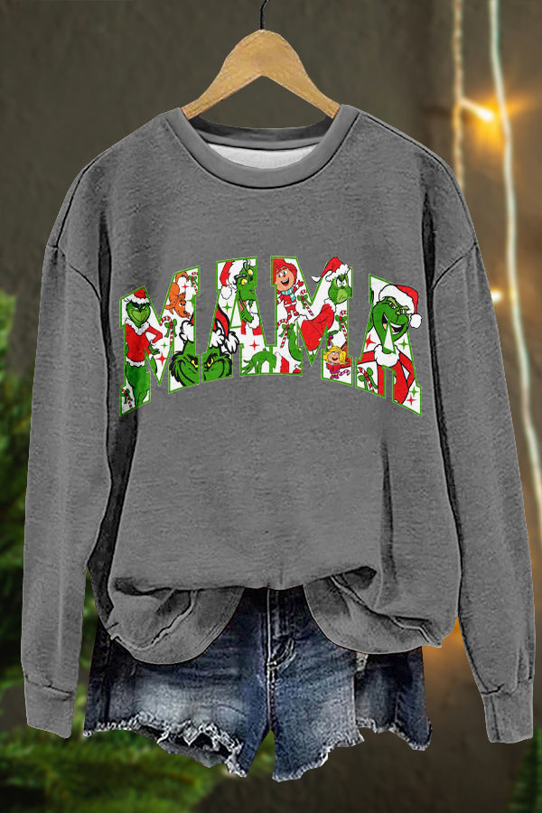 Funny MAMA Christmas Grinch Print Sweatshirt