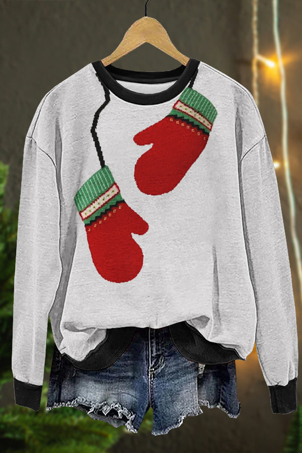 Cute Christmas Gloves Print Sweatshirt