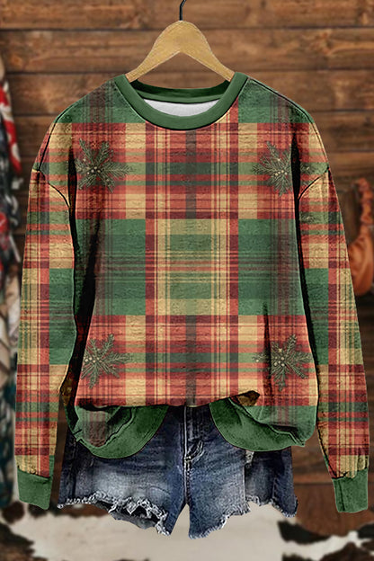 Retro Christmas Plaid Print Sweatshirt