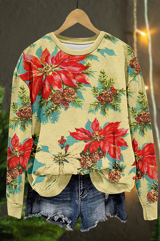 Cute Christmas Floral Print Sweatshirt