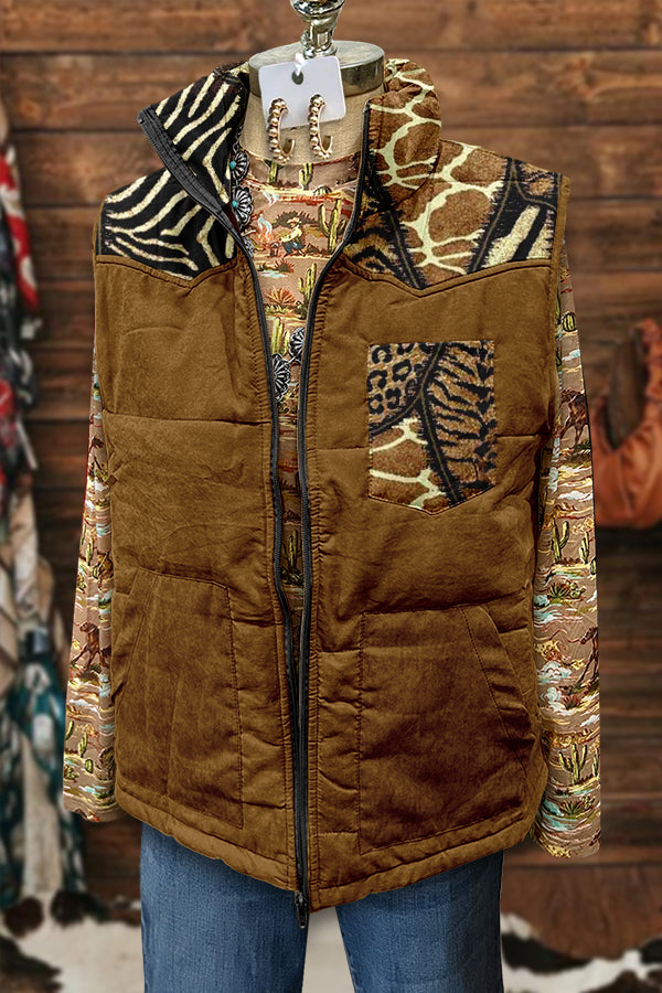 Vintage Western Leopard Zebra Print Vest