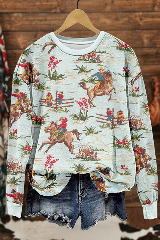 Western Cowboy Horse Racing Print Sweatshirt