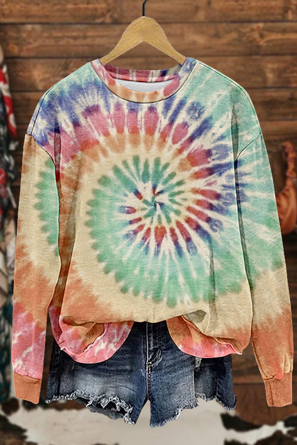 Chic Tie-Dye Print Sweatshirt