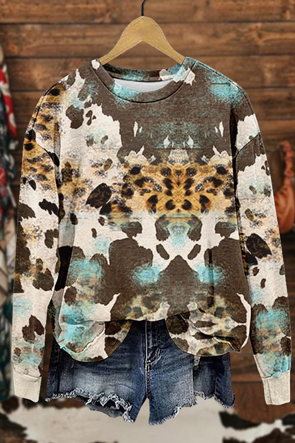 Chic Western Cowboy Leopard Print Sweatshirt