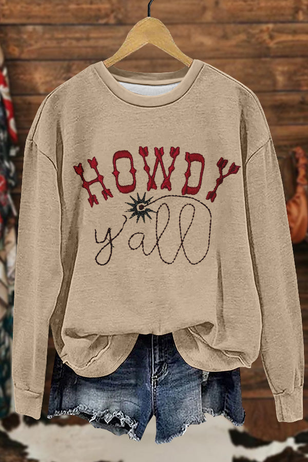 Chic Western Cowboy Print Sweatshirt