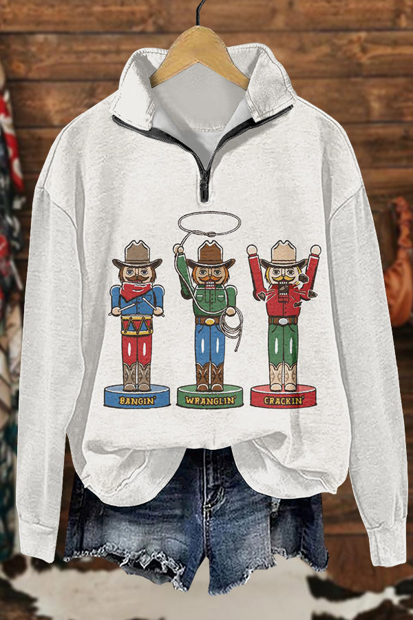 Western Cowboy Christmas Nutcracker Print Sweatshirt