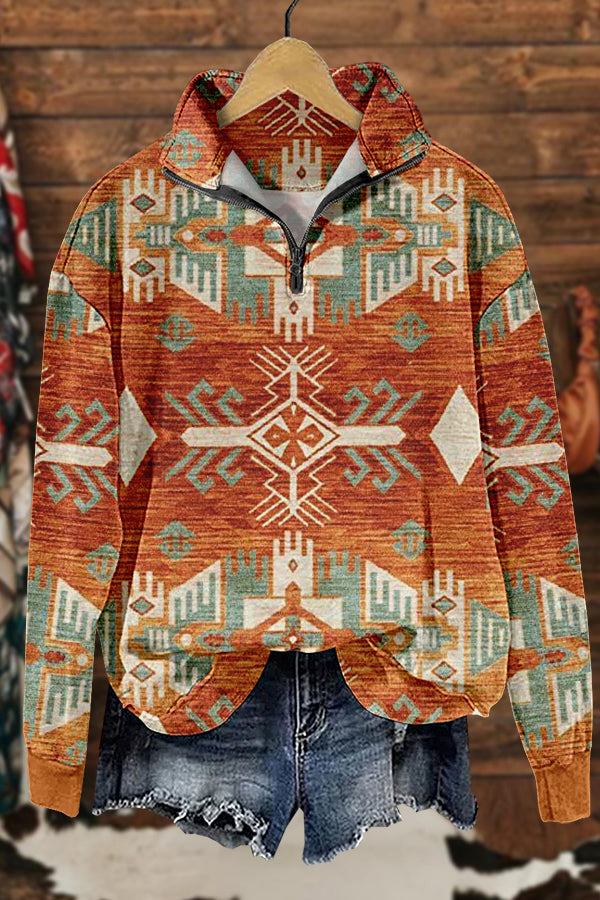 Western Aztec National Totem Print Sweatshirt