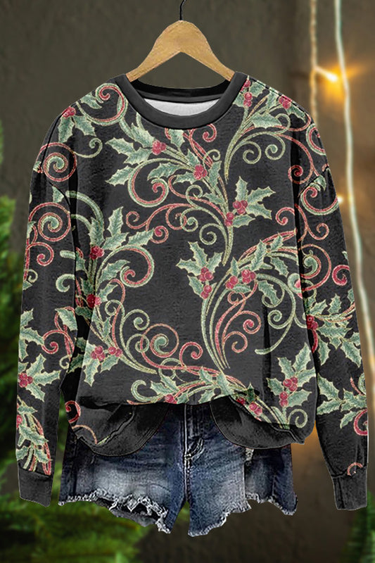 Elegant Christmas Flowers Print Sweatshirt