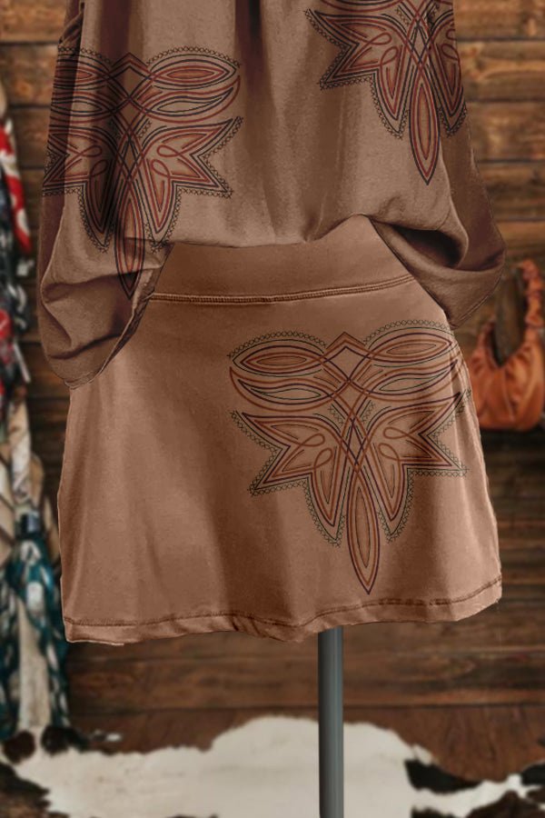 Retro Western Tribal Stitch Print Skirt