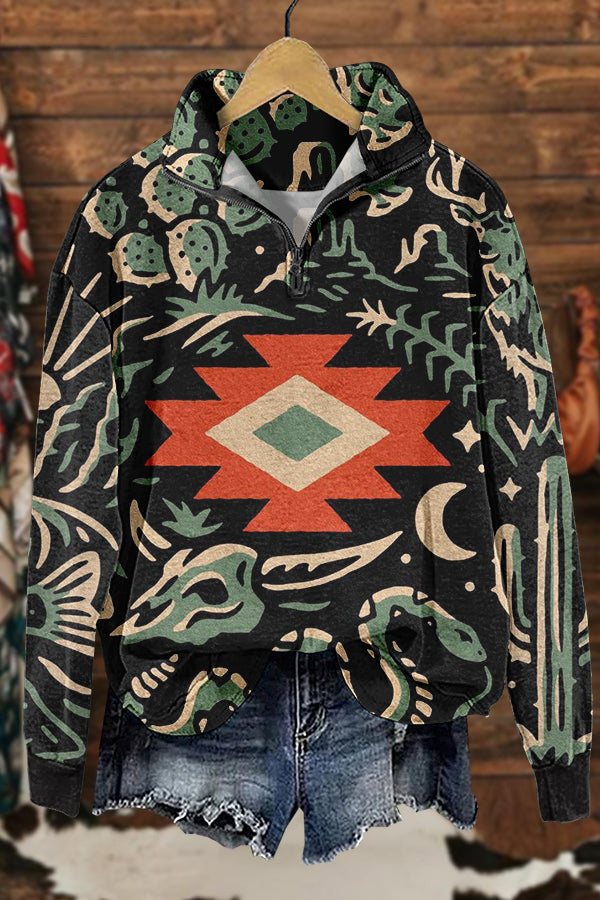 Western Cowboy Totem Print Sweatshirt