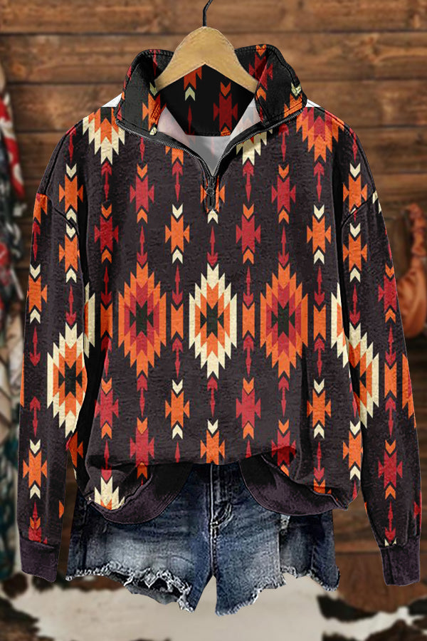 Western Cowboy Aztec Print Sweatshirt