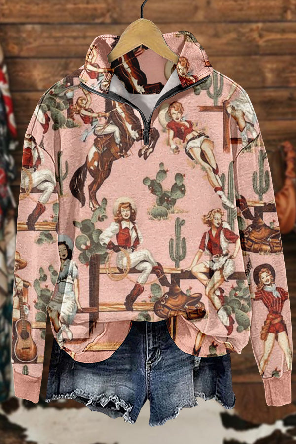 Chic Cowgirl Rodeo Print Sweatshirt