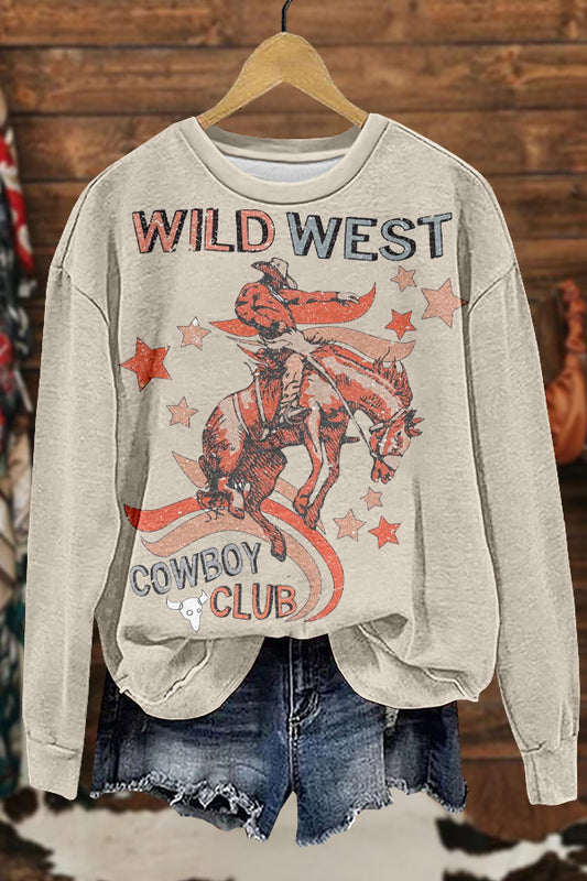 Cozy Horse Racing Cowboys Rodeo Print Sweatshirt