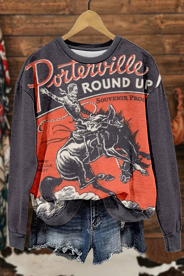 Chic Horse Racing Cowboys Rodeo Print Sweatshirt