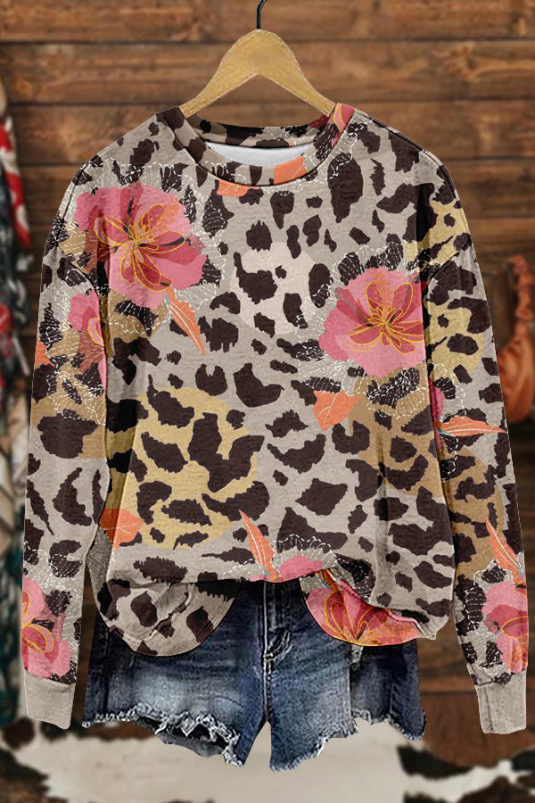 Sweet Flower Leopard Print Sweatshirt