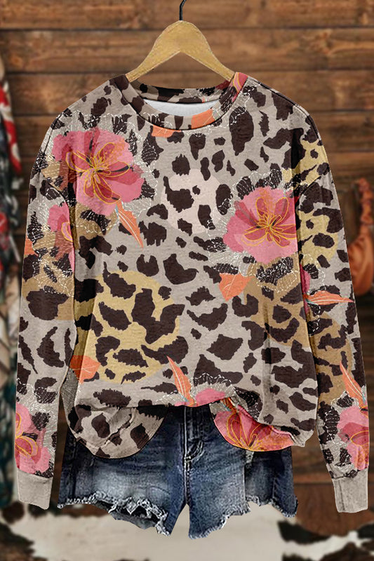 Sweet Flower Leopard Print Sweatshirt